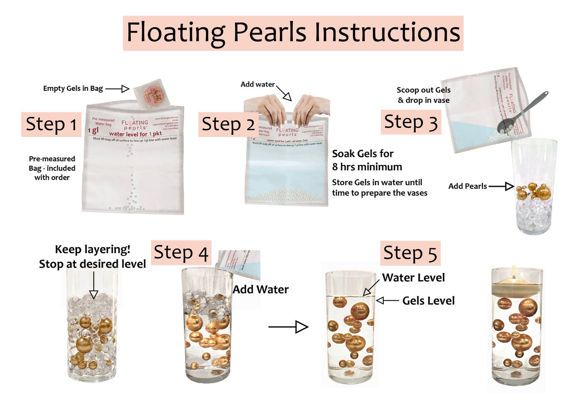 75 Floating Blush Light Pink Pearls-Fills 1 Gallon of Floating Pearls & Transparent Gels for the Floating Effect-With Exclusive Measured Gels Prep Bag-Option 3 Submersible Fairy Lights Strings