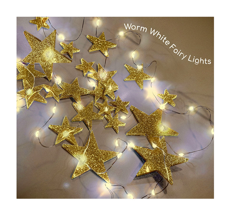 50 Floating Gold Stars- Sparkling- Large Sizes- Fills 1 Gallon of the Transparent Floating Gels for Your Vases- With Pre-Measured Prep Bags- Option of 3 Submersible Fairy Lights Strings
