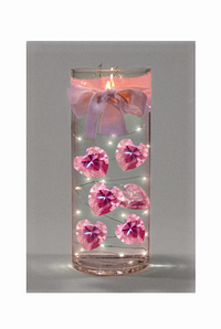 30 Floating Large Crystal Blush Pink Hearts-Fill 1 Gallon of Transparent Gels for the Floating Effect-With Measured Gels Prep Bag-Option of 3 Submersible Fairy Lights Strings