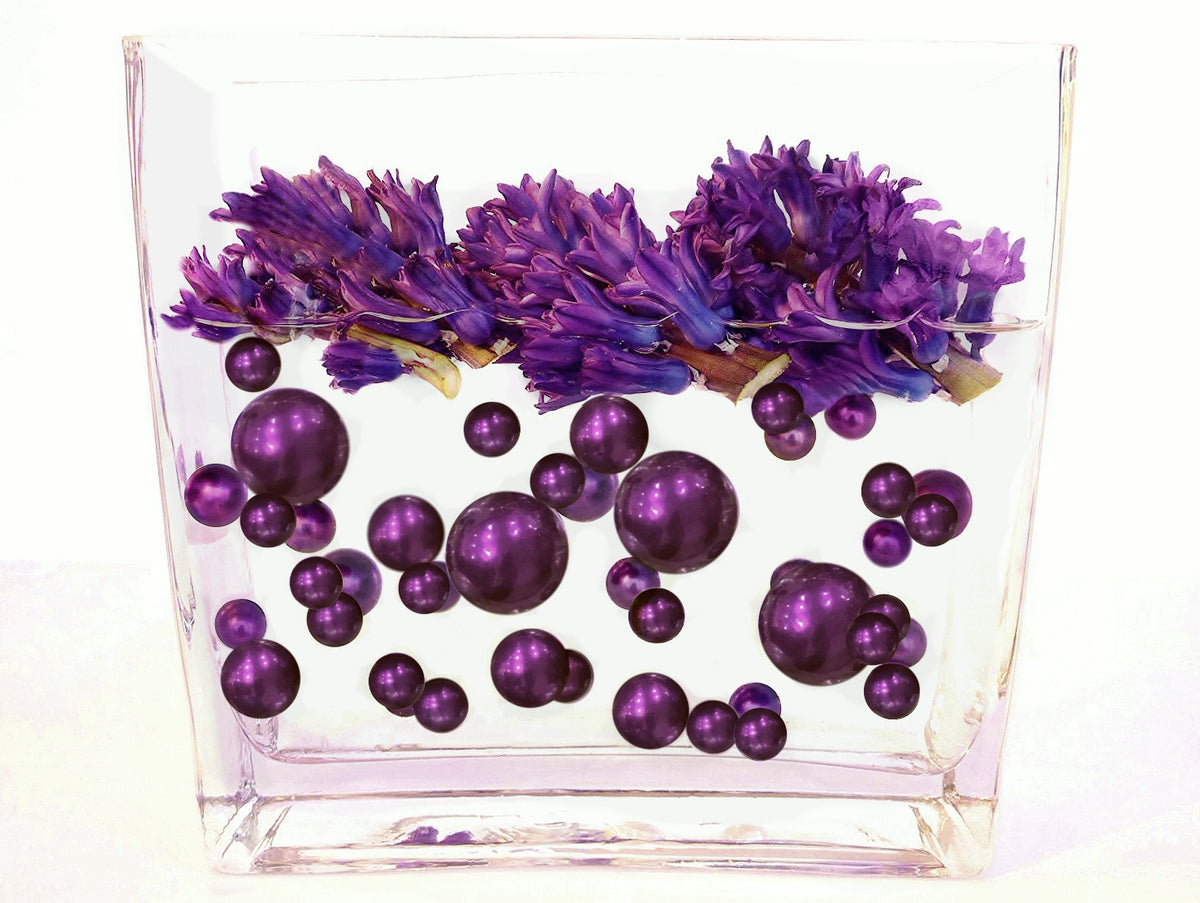 75 Floating Purple Plum Pearls Large Sizes- Option of 3 Submersible Fairy Lights Strings Hidable Submersible Batteries- 1 Gallon of Transparent Water Gels for Vases