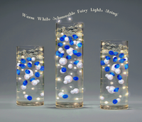 100 Floating Royal Blue Gems & White Pearls-Shiny-Jumbo Sizes-Fills 2 Gallons of Transparent Gels for the Floating Effect-With Gels Prep Bags-Option: 6 Submersible Fairy Lights Strings