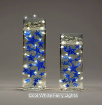 50 Floating Blue Stars-Glitter-1 Pk Fills 1 Gallon for Your Vases-Including Transparent Water Gels Floating Measured Kit-Exclusive-Option: Submersible Fairy Lights Strings-Stunning Vase Decorations