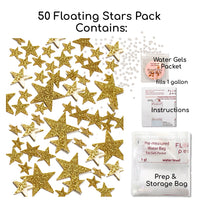 50 Floating Gold Stars- Sparkling- Large Sizes- Fills 1 Gallon of the Transparent Floating Gels for Your Vases- With Pre-Measured Prep Bags- Option of 3 Submersible Fairy Lights Strings