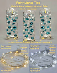 100 Floating White Seashells- White Coral Reef-Pearls-Aqua Sea Color Gels- Fills 1 Gallon for Your Vases- With Pre-Measured Prep Bag-Option of 3 Submersible Fairy Lights Strings