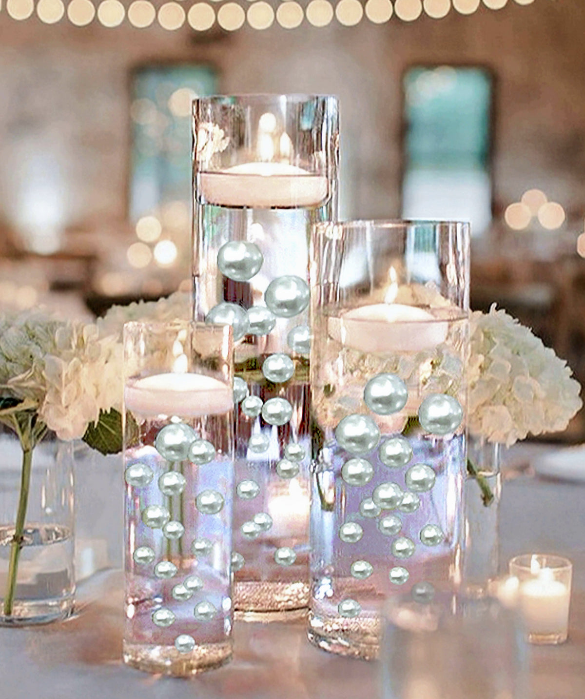 75 Floating White Pearls - Large Sizes - Fills 1 Gallon of the Transparent Water Gels for the Floating Effect- With Exclusive Measured Prep Bags - Option: 3 Submersible Fairy Lights Strings