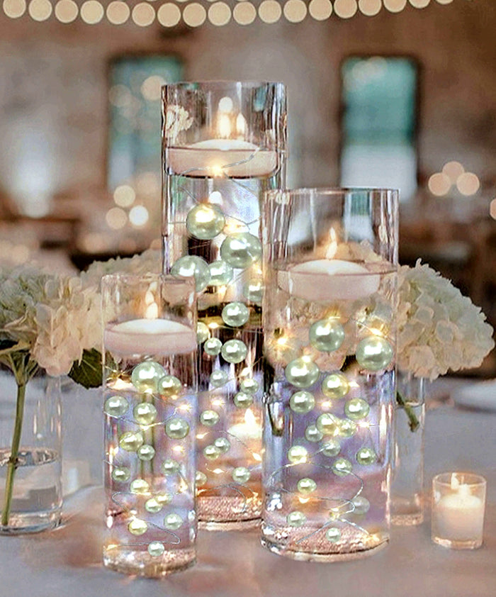 75 Floating White Pearls - Large Sizes - Fills 1 Gallon of the Transparent Water Gels for the Floating Effect- With Exclusive Measured Prep Bags - Option: 3 Submersible Fairy Lights Strings
