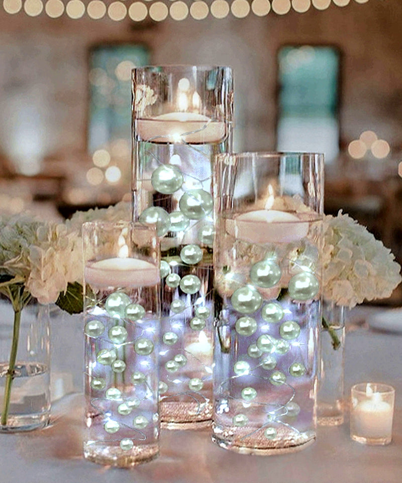 75 Floating White Pearls - Large Sizes - Fills 1 Gallon of the Transparent Water Gels for the Floating Effect- With Exclusive Measured Prep Bags - Option: 3 Submersible Fairy Lights Strings