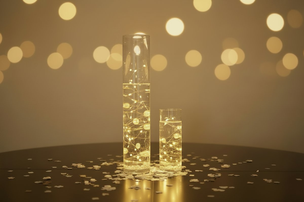 100 Floating White Pearls with Sparkling Gems Large Sizes- Option of 6 Submersible Fairy Lights Strings Hidable Submersible Batteries- Fills 2 Gallons for your Vases