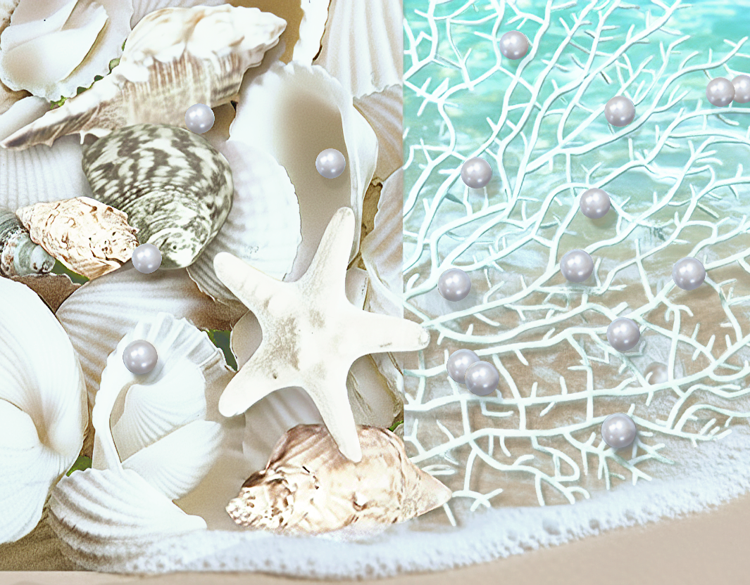 75 Floating White Seashells and a Few Mixed- Coral Reef- Pearls- Aqua Beads- Option of 3 Submersible LED Fairy Lights Strings Warm White (Hidable Submersible Batteries)- Fills 1 Gallon of the Transparent Gels