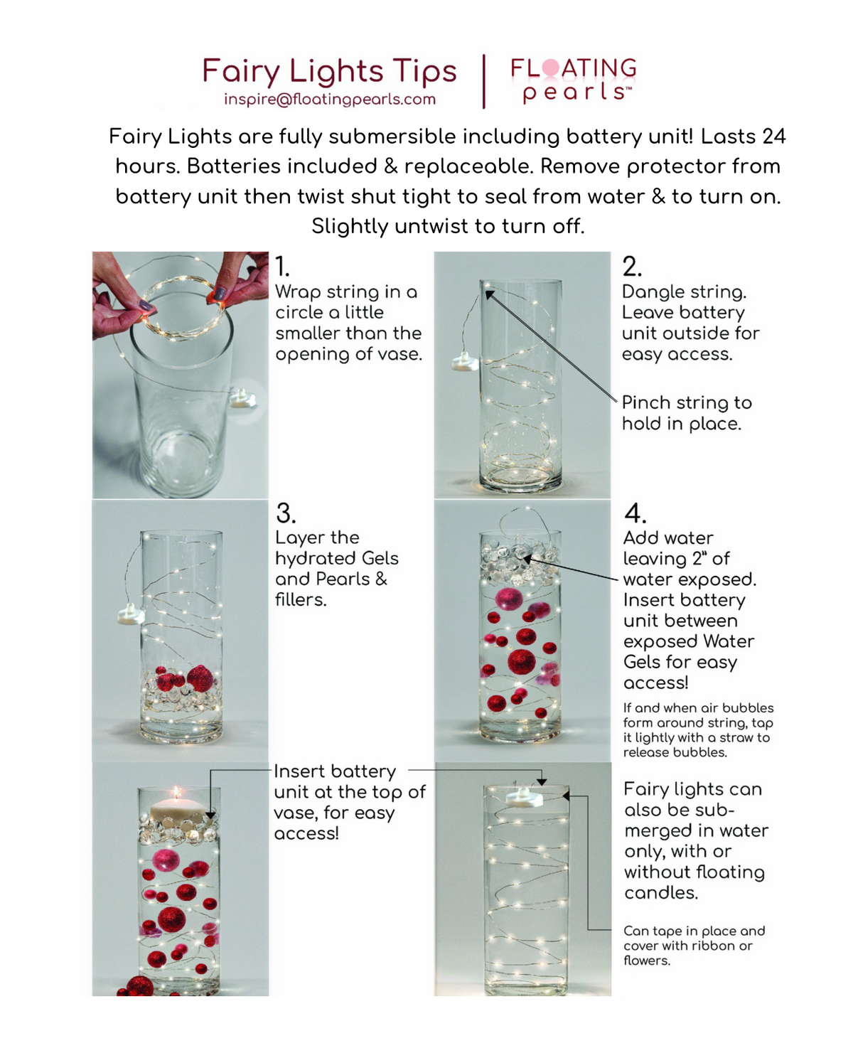 Led Fairy Lights Strings Garland-Set of 3-Choice of Cool White or Warm White Glow-Fully Submersible/Waterproof-Not including Floating Pearls