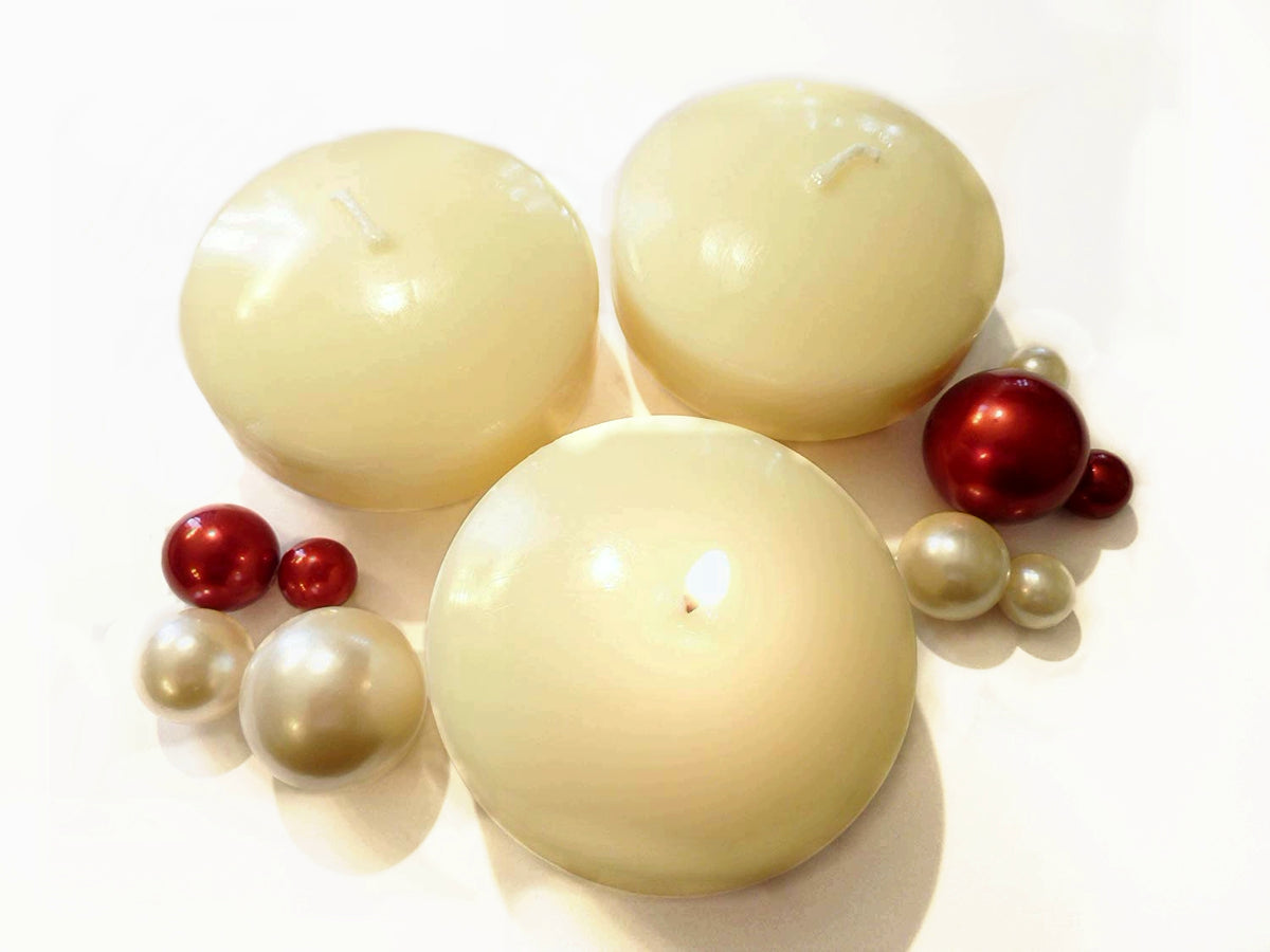 3.25" Ivory Floating Candles. Set of 3 Candles - Unscented