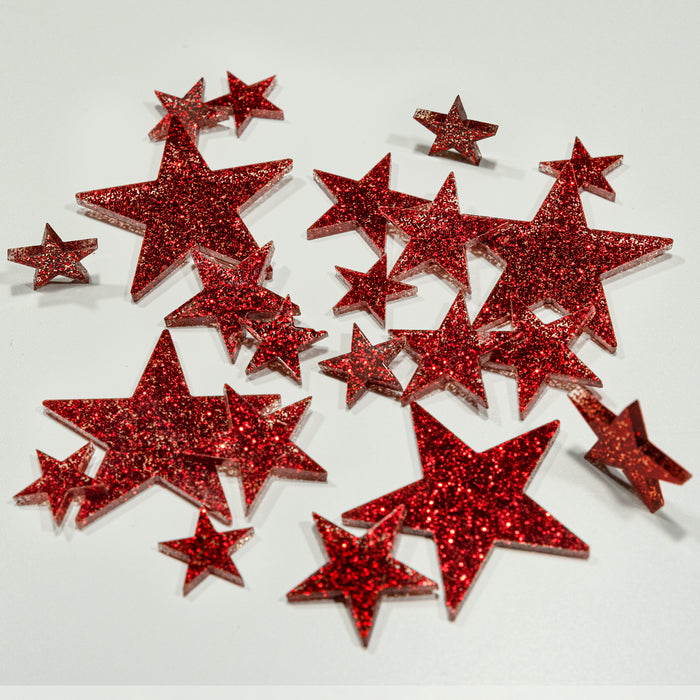 Floating Red Sparkling Stars-Large Sizes-Fills 1 Gallon for Your Vases-With Option: 3 Submersible Fairy Lights-Vase Decorations