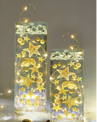 1 GL Floating Gold Glitter Pearls with Option of Submersible Fairy Lights - with Pre-Measured Prep & Storage Bags - Vase Decorations