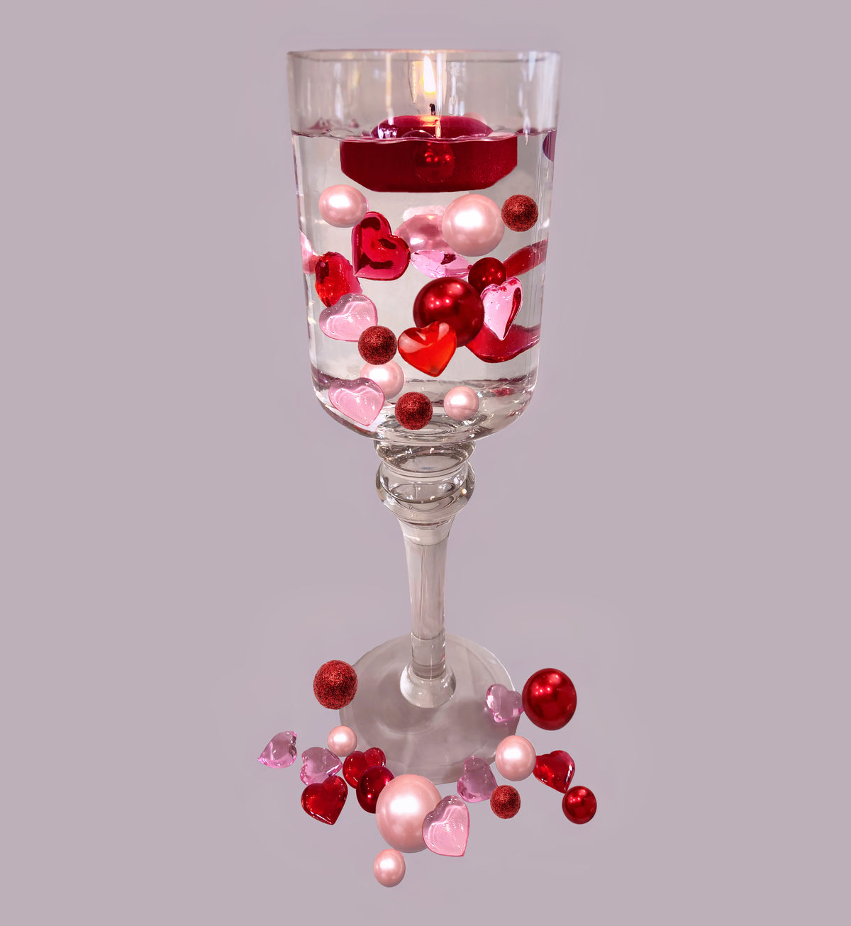 75 Floating Red Hearts & Pink Hearts With Matching Floating Pearls-Fills 1 Gallon of the Transparent Gels for Floating Effect-With Exclusive Floating Gels measured Prep Bag-Option:3 Submersible Fairy Lights Strings