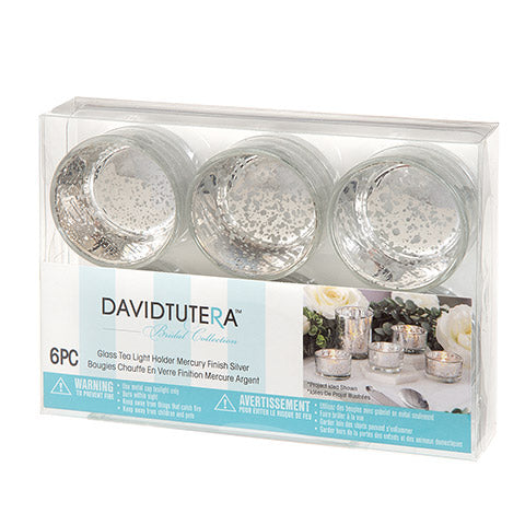 Silver Mercury Glass Tea Light Candle Holders - Set of 6