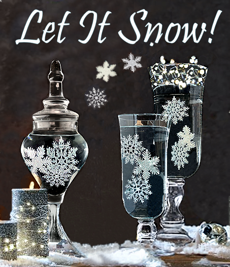 50 Floating Sparkling Snowflakes-Glitter Snowballs-Confetti-Fills 1 Gallon for Your Vases-With Transparent Gels Floating Kit-Option:3 Submersible Fairy Lights Glow-Vase Decorations