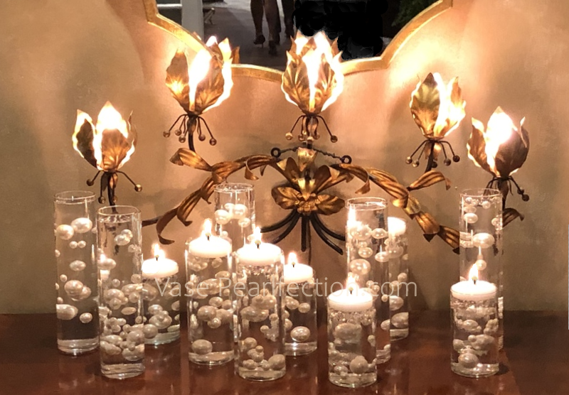 100 Floating White Pearls and Sparkling Gems - Large Sizes - Fills 2 Gallons of the Transparent Water Gels for the Floating Effect- With Exclusive Measured Prep Bags - Option: 6 Submersible Fairy Lights Strings