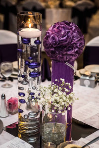 75 Floating Purple Plum Pearls Large Sizes- Option of 3 Submersible Fairy Lights Strings Hidable Submersible Batteries- 1 Gallon of Transparent Water Gels for Vases