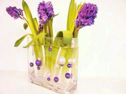 75 Floating Purple Plum Pearls Large Sizes- Option of 3 Submersible Fairy Lights Strings Hidable Submersible Batteries- 1 Gallon of Transparent Water Gels for Vases